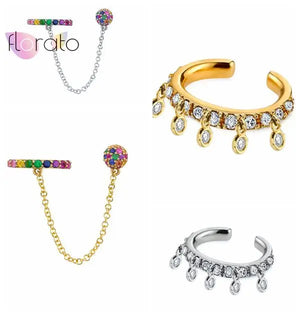 925 Silver Rainbow Clip Ear Cuffs Multicolor Crystal CZ Punk No Piercing Jewelry