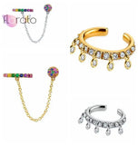 925 Silver Rainbow Clip Ear Cuffs Multicolor Crystal CZ Punk No Piercing Jewelry