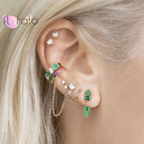 925 Silver Rainbow Clip Ear Cuffs Multicolor Crystal CZ Punk No Piercing Jewelry