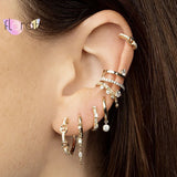 925 Silver Rainbow Clip Ear Cuffs Multicolor Crystal CZ Punk No Piercing Jewelry