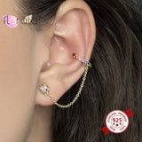 925 Silver Rainbow Clip Ear Cuffs Multicolor Crystal CZ Punk No Piercing Jewelry