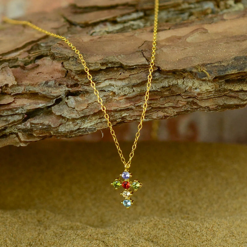 925 Silver Rainbow Zircon Cross Necklace Women Party
