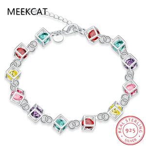 925 Silver Rainbow Moissanite Gemstone Bangle Bracelet