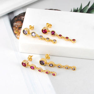 925 Silver Rainbow Crystal Cross Earrings Dangle Girl Earring Pendientes