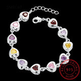 925 Silver Rainbow Heart Moissanite Diamond Bracelet for Women