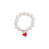 925 Silver Rainbow Heart Pearl Stretch Rope Ring for Women Girl
