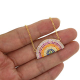 925 Silver Rainbow Necklace Colorful CZ Summer Jewelry