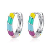 925 Silver Rainbow Round Earrings Women Fine Jewelry