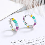 925 Silver Rainbow Round Earrings Women Fine Jewelry