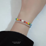 925 Silver Rainbow Smiley Elastic Rope Lucky Bead Bracelet