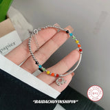 925 Silver Rainbow Smiley INS Elephant Rope Bracelet Women Jewelry