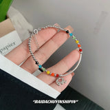 925 Silver Rainbow Smiley INS Elephant Rope Bracelet Women Jewelry