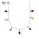 925 Silver Rainbow Zircon Choker Necklace Water Drop Design
