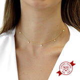 925 Silver Rainbow Zircon Choker Necklace Water Drop Design