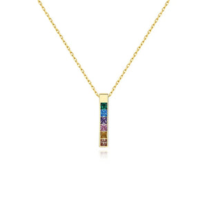 925 Silver Rainbow Zircon Vertical Bar Pendant Necklace for Women