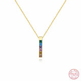 925 Silver Rainbow Zircon Vertical Bar Pendant Necklace for Women