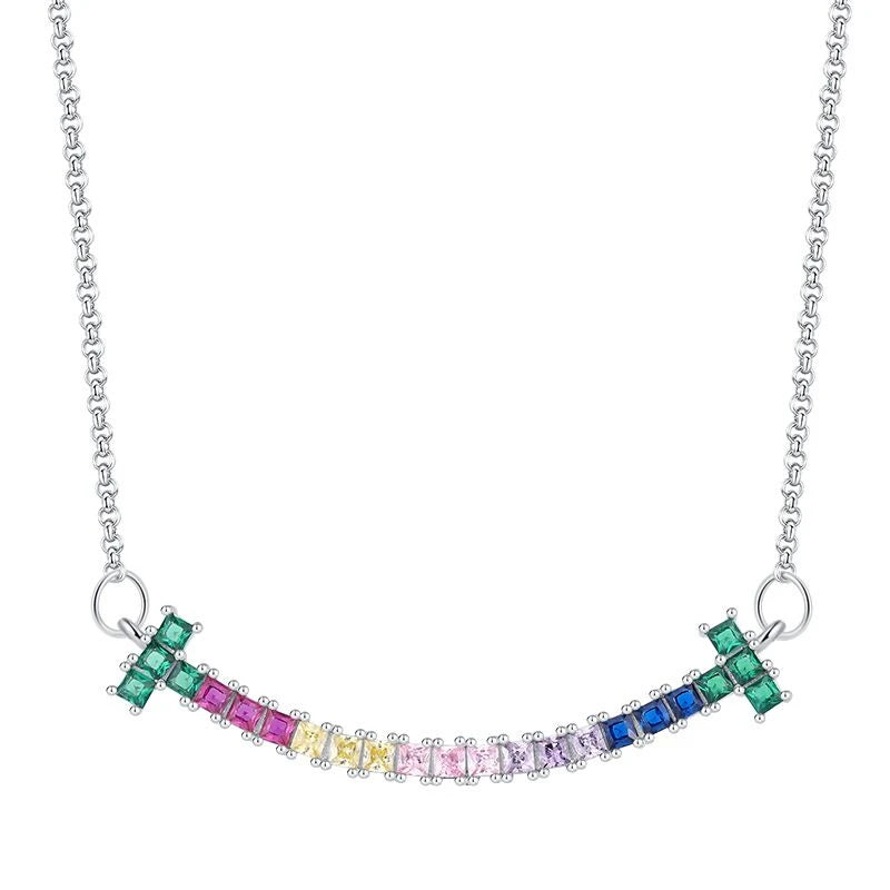 925 Silver Rainbow Diamond Smile Necklace for Women