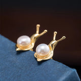 925 Silver Real Pearl Snails Stud Earrings Retro Chinese Style Fine Jewelry