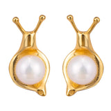 925 Silver Real Pearl Snails Stud Earrings Retro Chinese Style Fine Jewelry