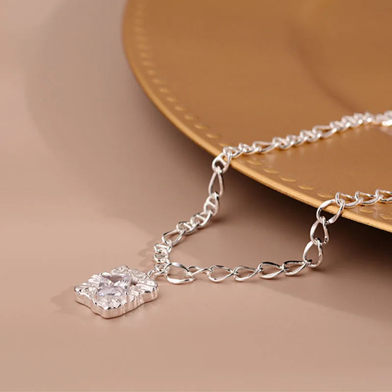 925 Silver CZ Chain Choker Necklace For Women Fine Jewelry