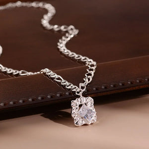 925 Silver CZ Chain Choker Necklace For Women Fine Jewelry