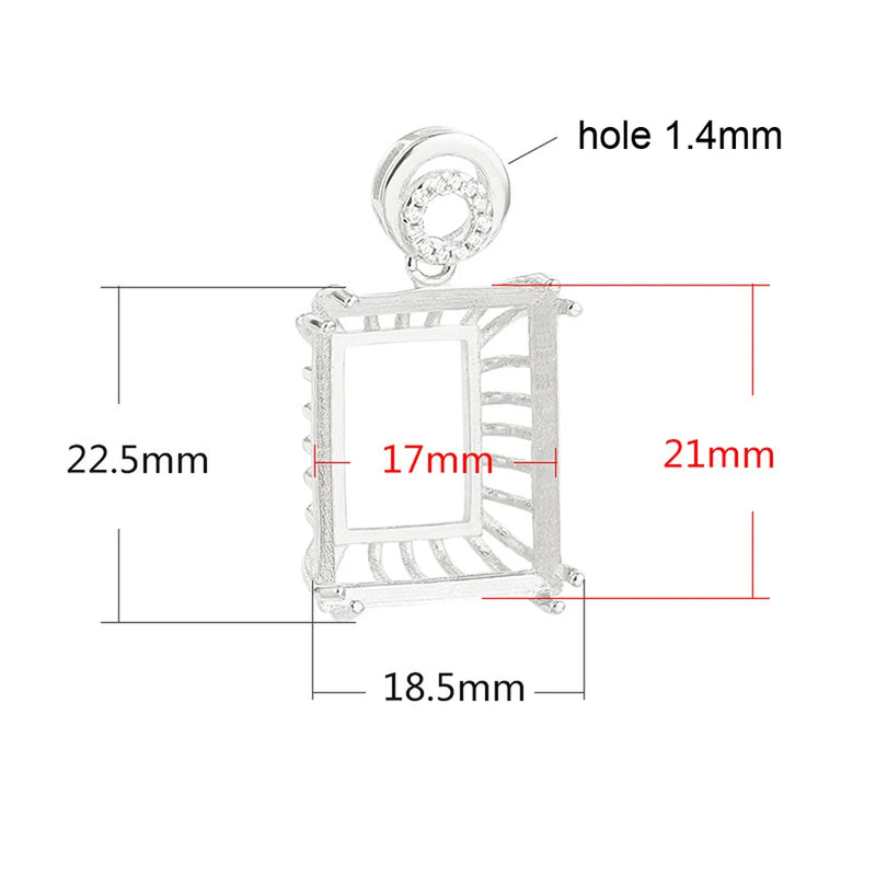 925 Silver Rectangle Pendant Setting for 17X21mm Gemstone