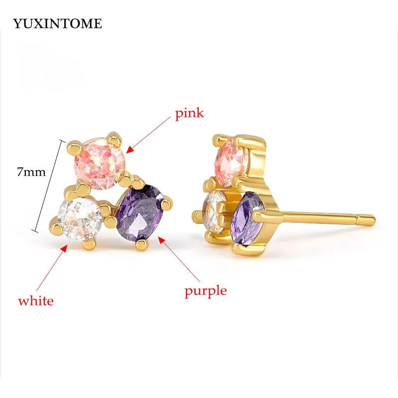 925 Silver Colorful Zircon Stud Earrings For Women