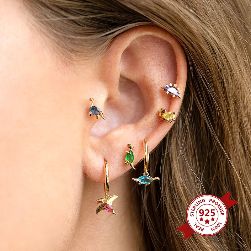 925 Silver Colorful Zircon Stud Earrings For Women