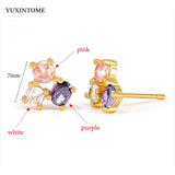 925 Silver Colorful Zircon Stud Earrings For Women