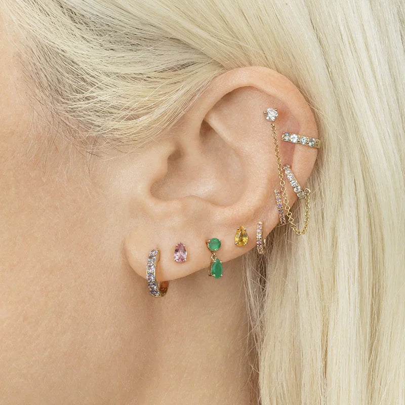 925 Silver Colorful Zircon Stud Earrings For Women