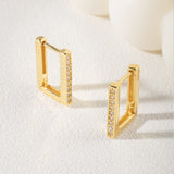 925 Silver Rectangle Hoops Earrings CZ Square Geometric 18K Plated Women Jewelry