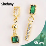 925 Silver Rectangle Stud Earrings Zircon Geometric Asymmetrical