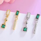 925 Silver Rectangle Stud Earrings Zircon Geometric Asymmetrical