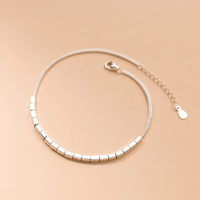 925 Silver Rectangular Geometry Anklet - Summer Female Bracelet