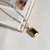 925 Silver Rectangular Mirror Pendant Necklace Geometric Women Necklaces