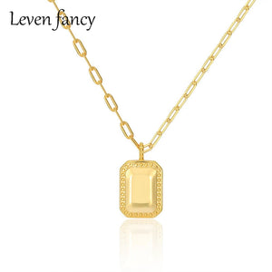 925 Silver Rectangular Mirror Pendant Necklace Geometric Women Necklaces