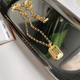 925 Silver Rectangular Mirror Pendant Necklace Geometric Women Necklaces
