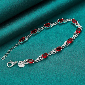 925 Silver Red Zircon Rabbit Chain Bracelet Women Party Engagement