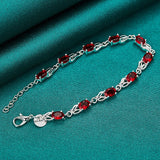 925 Silver Red Zircon Rabbit Chain Bracelet Women Party Engagement