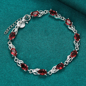 925 Silver Red Zircon Rabbit Chain Bracelet Women Party Engagement