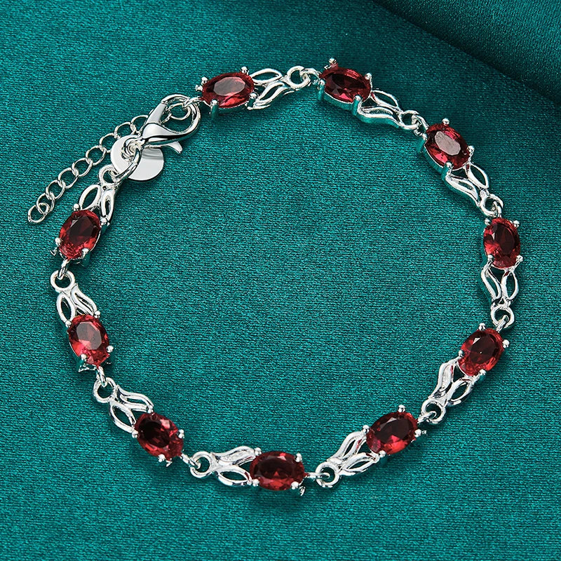 925 Silver Red Zircon Rabbit Chain Bracelet Women Party Engagement