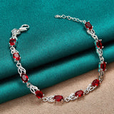 925 Silver Red Zircon Rabbit Chain Bracelet Women Party Engagement