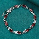 925 Silver Red Zircon Rabbit Chain Bracelet Women Party Engagement