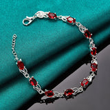 925 Silver Red Zircon Rabbit Chain Bracelet Women Party Engagement
