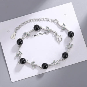 925 Silver Red Crystal Leaf Bracelet Wedding Jewelry