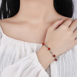 925 Silver Red Crystal Leaf Bracelet Wedding Jewelry