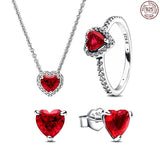 925 Silver Red Crystal Heart Jewelry Set Birthday Gift