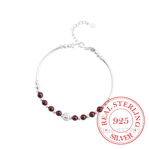 925 Sterling Silver Red Crystal Round Bead Charm Bracelet for Women