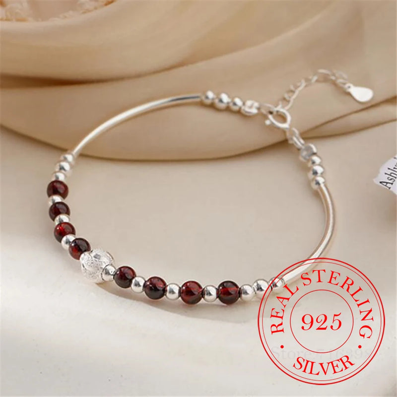 925 Silver Red Crystal Bead Charm Bracelet for Women
