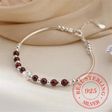 925 Sterling Silver Red Crystal Round Bead Charm Bracelet for Women